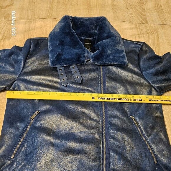 Forever 21 Blue Sherling Winter Coat Womens Size L Nwt Faux Fur - Picture 8 of 9